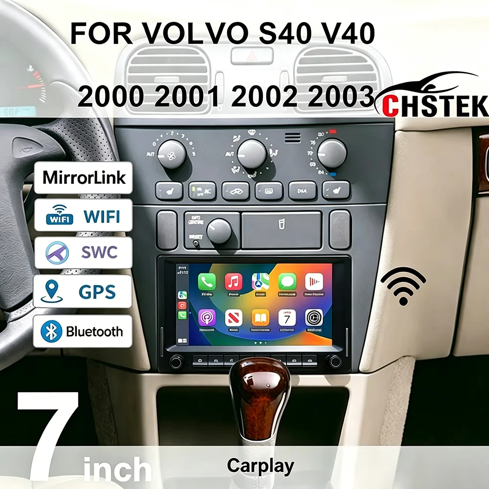 Radio para Auto CHSTEK para VOLVO S40 V40 2000-2003, CarPlay Inalámbrico, Android Auto, Navegación GPS, Multimedia Estéreo, WIFI, Bluetooth