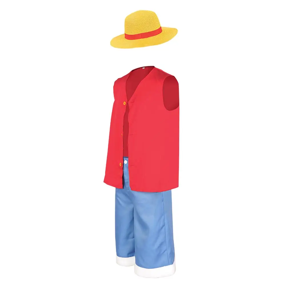 Luffy Cosplay Costume para Crianças, Peça Anime, Casaco, Calças, Chapéu, Roupa de praia infantil, Halloween Carnival Party, Traje de RPG, 1 peça