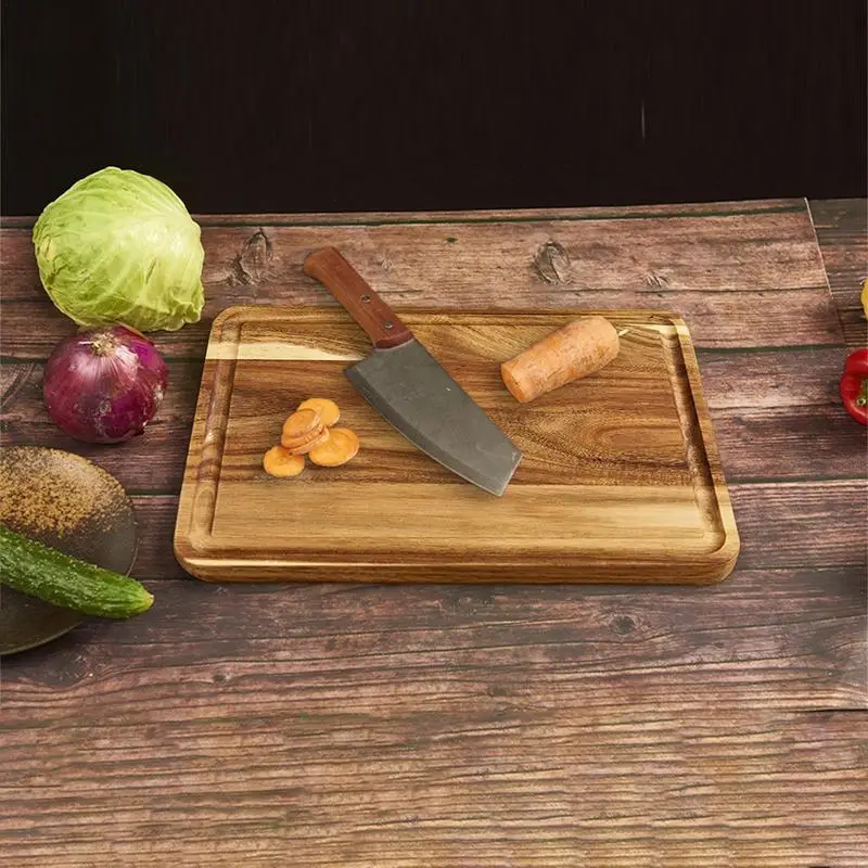 Wooden Cutting Boards For Kitchen Organic Acacia Wood Chopping Surface With Drip Channels Meat Carving Block Cheese Platter