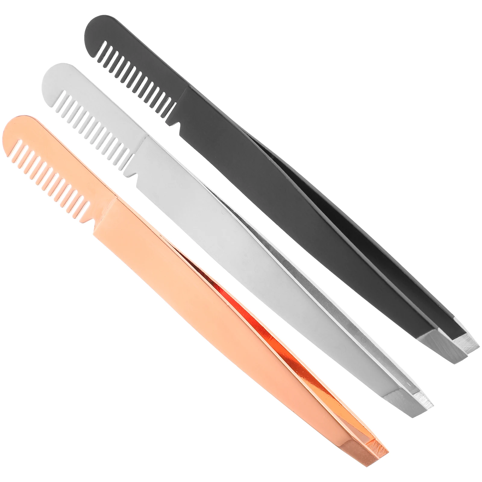 

3pcs Stainless Steel Eyebrow Tweezers With Comb For Women Double Eyelid Clipping Multipurpose Tweezers Set