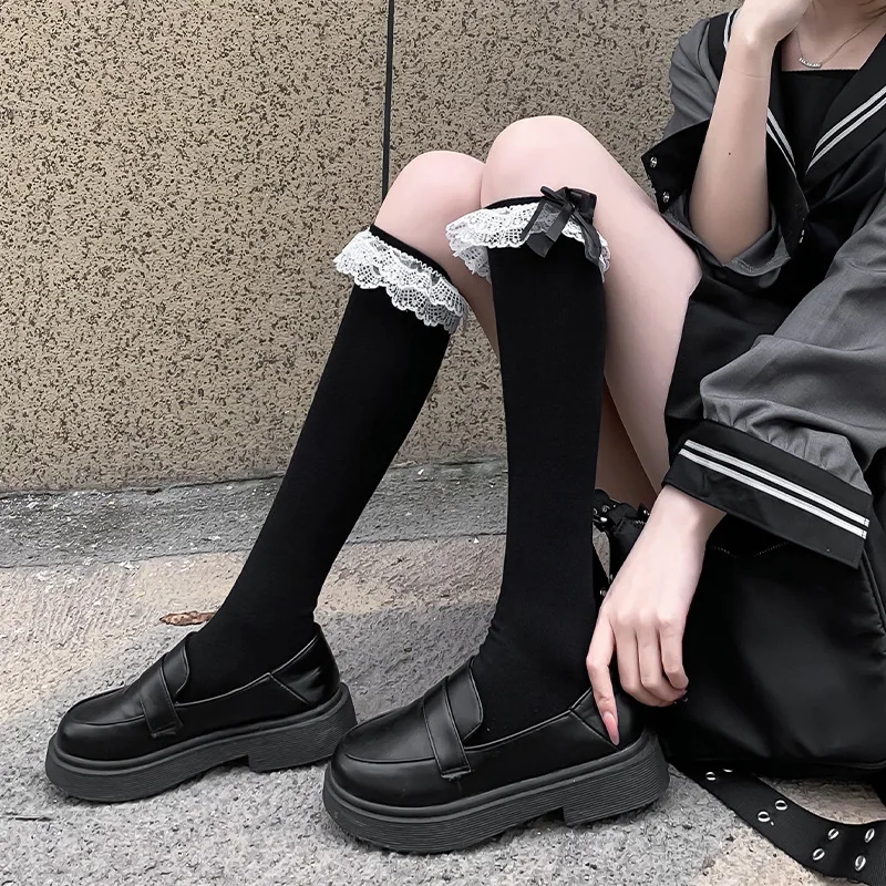 JK hottie lolita calzini calzini in pizzo al polpaccio lolita calzini in cotone con fiocco medio lungo primavera autunno inverno