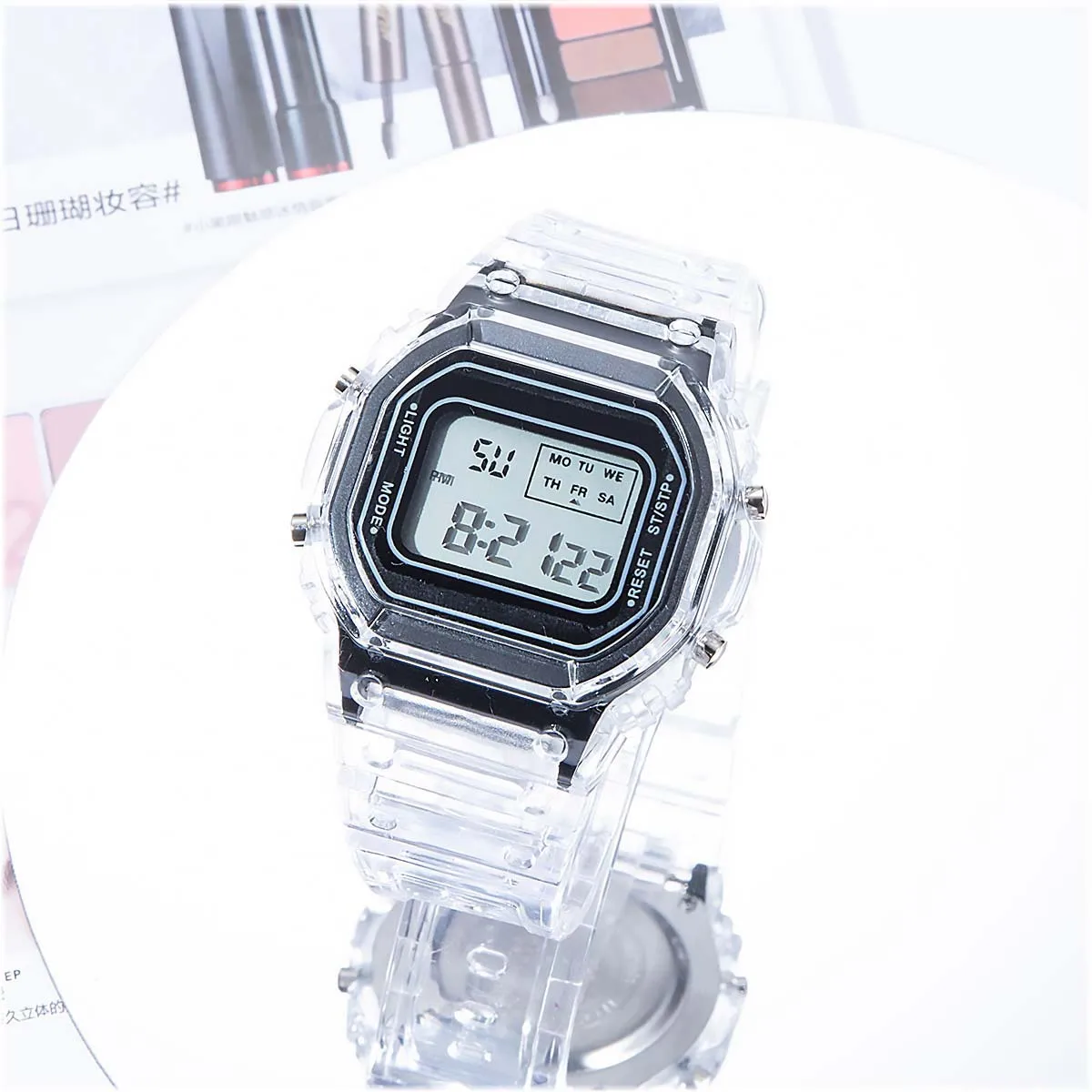 Sports Electronic Watch Waterproof Matcha Green Men and Women Square Student Black LED Watch