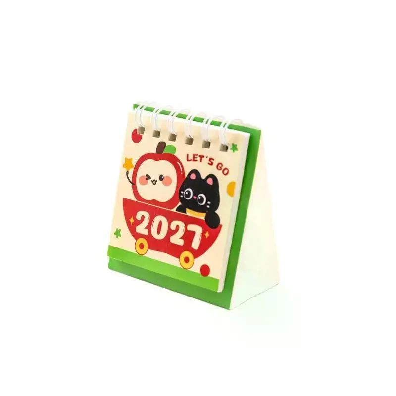 2027 Mini Desktop Calendar Cute Cartoon Cat Prints Desk Calendar Portable Office Desk Decoration