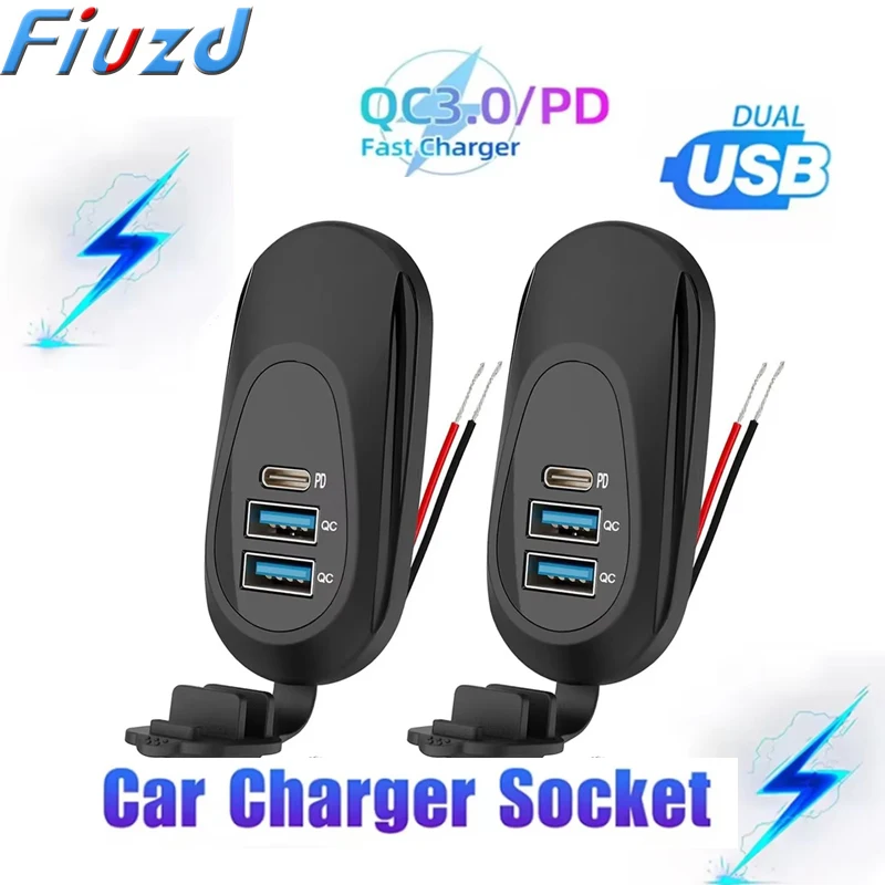 3-Ports 12V-24V Car Charger USB Outlet Type-C PD3.0 Dual QC3.0 Panel Wall Surface Mount Fast Charger Adapter for RV Marine Bus