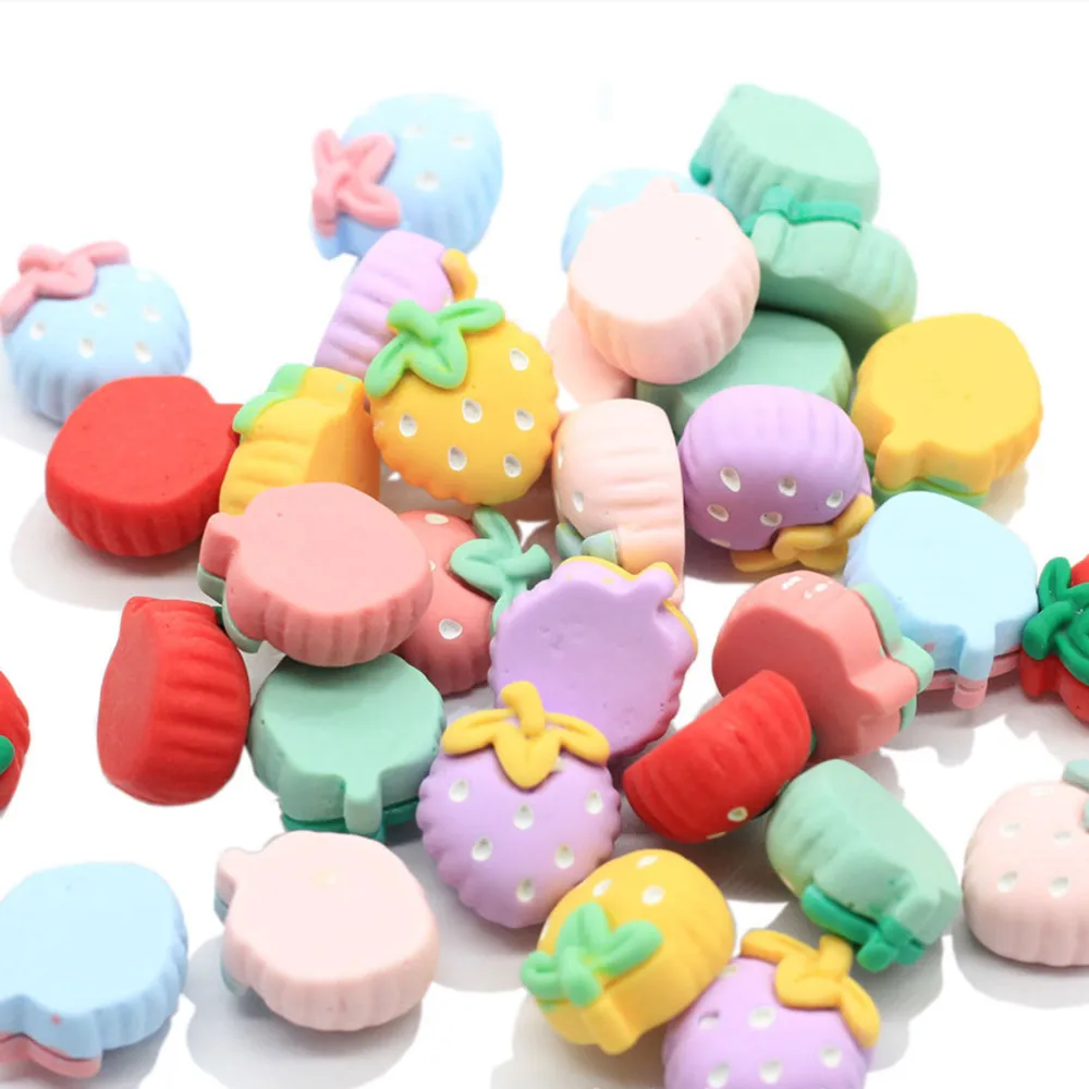 20Pcs Cute Resin Fruit Strawberry Flat Back Phone Applique Women Child Scrapbooks Buttons Crafts DIY Accessories Cake Decoration