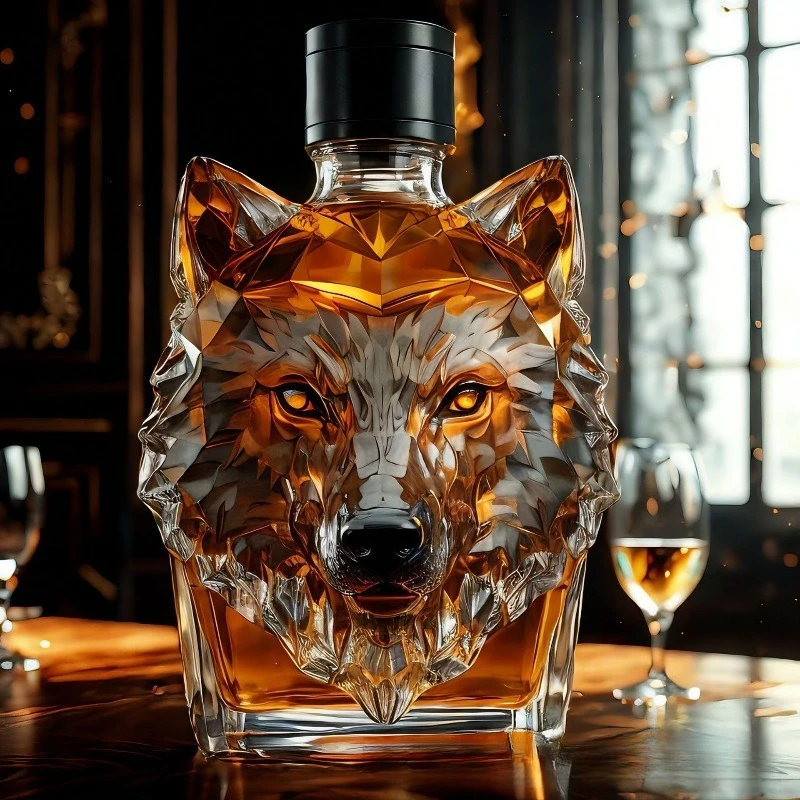

Mighty Animal Shaped Whiskey Bottle, High Borosilicate Glass Bottle, Wolf Headed Eagle Empty Bottle Gift