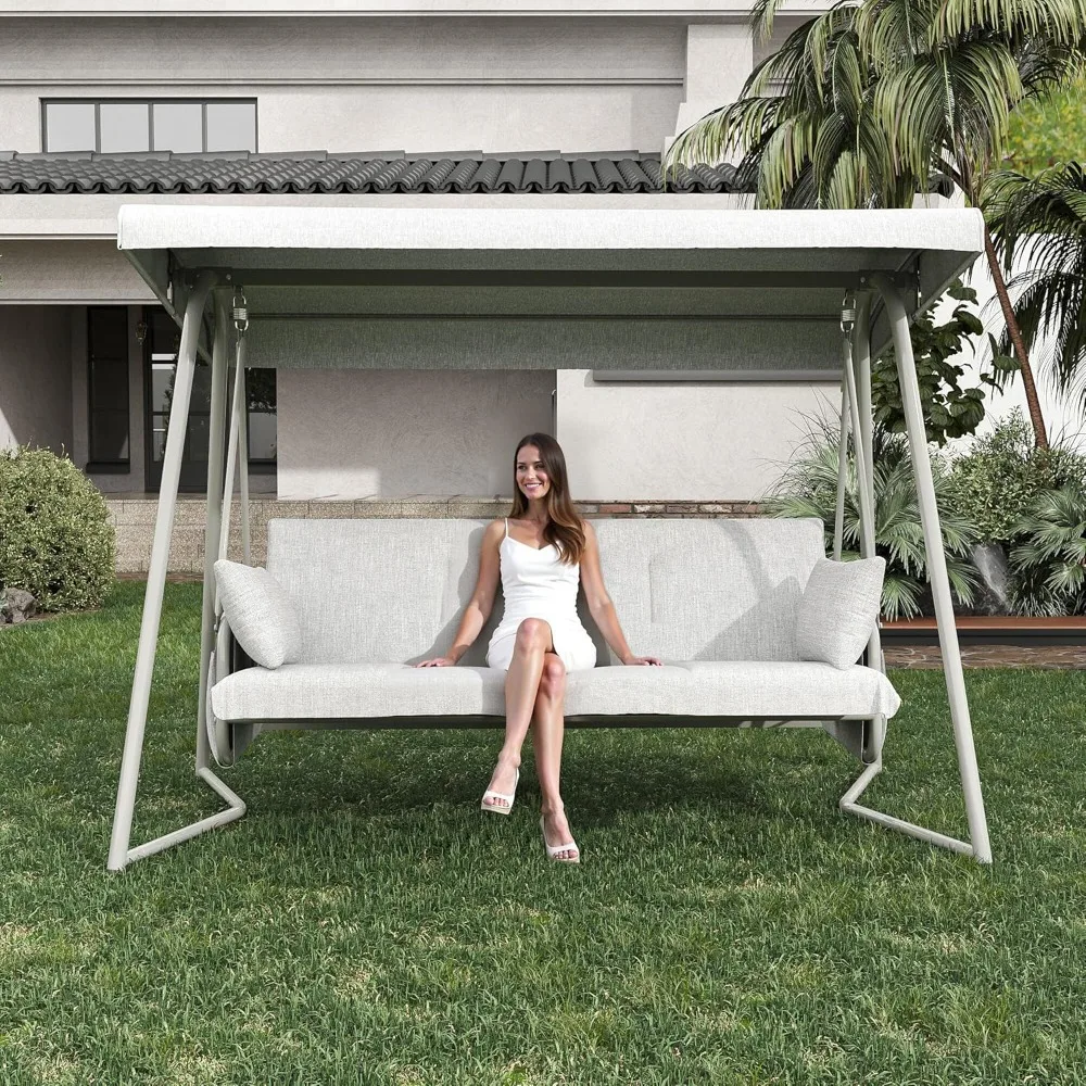 

Oversized Outdoor Porch Swing with Adjustable Backrest Canopy,2-in-1 Swing Bed 800 lbs Capacity,Patio Swing