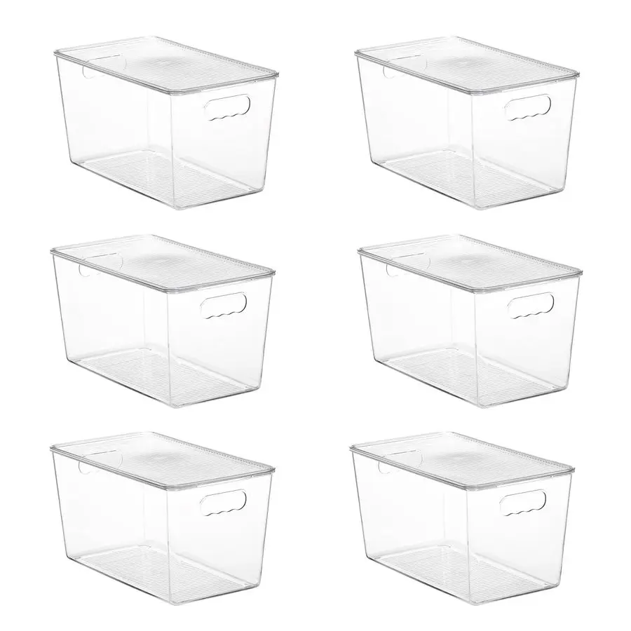 

Набор из 6 прозрачных штабелируемых контейнеров для хранения с крышками, большие пластиковые контейнеры с ручками для организации и хранения в кладовой, идеально подходят для