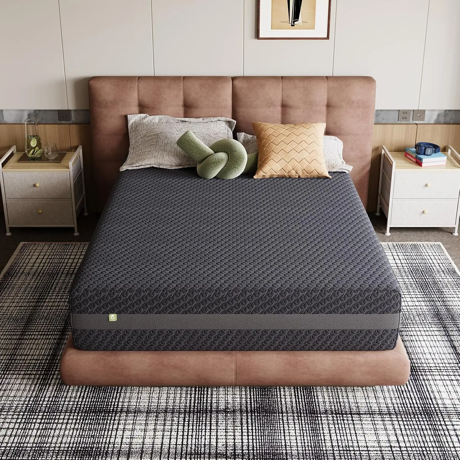 Colchón de Espuma Viscoelástica de Gel de 10 Pulgadas con Infusión de Té Verde, Firmeza Media para Contorno Corporal y Soporte, Colchón en Caja