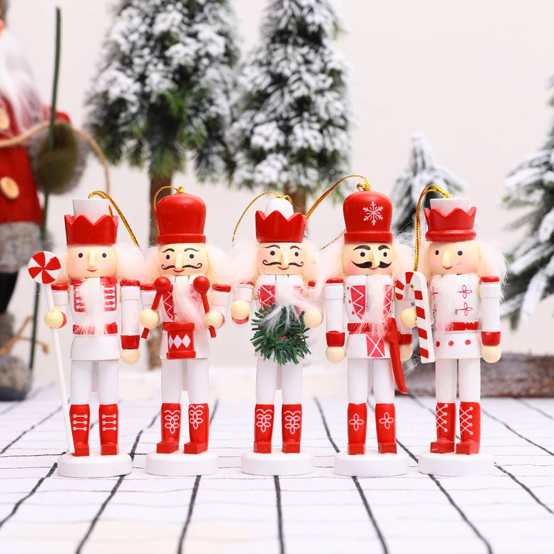 13/7cm Mini Wooden Nutcracker Ornament Soldier Figure Christmas Tree Pendant Office Table Xmas Decor Statues Gifts For