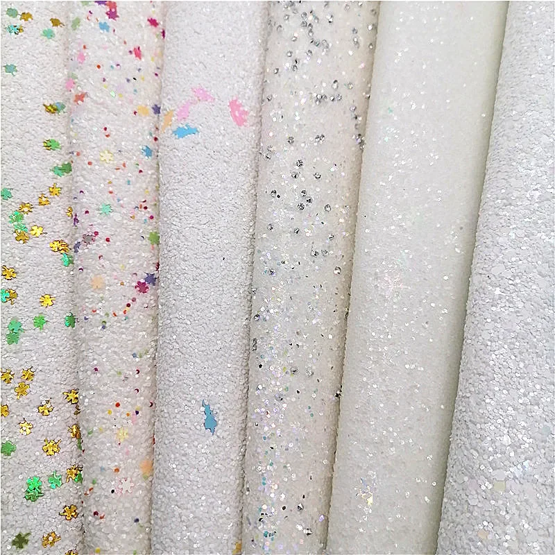 White Chunky Glitter Leather Sheets Diamond Glitter Leather Crystal Glitter Faux Leather Felt Backing for Bows Earrings DIY W224