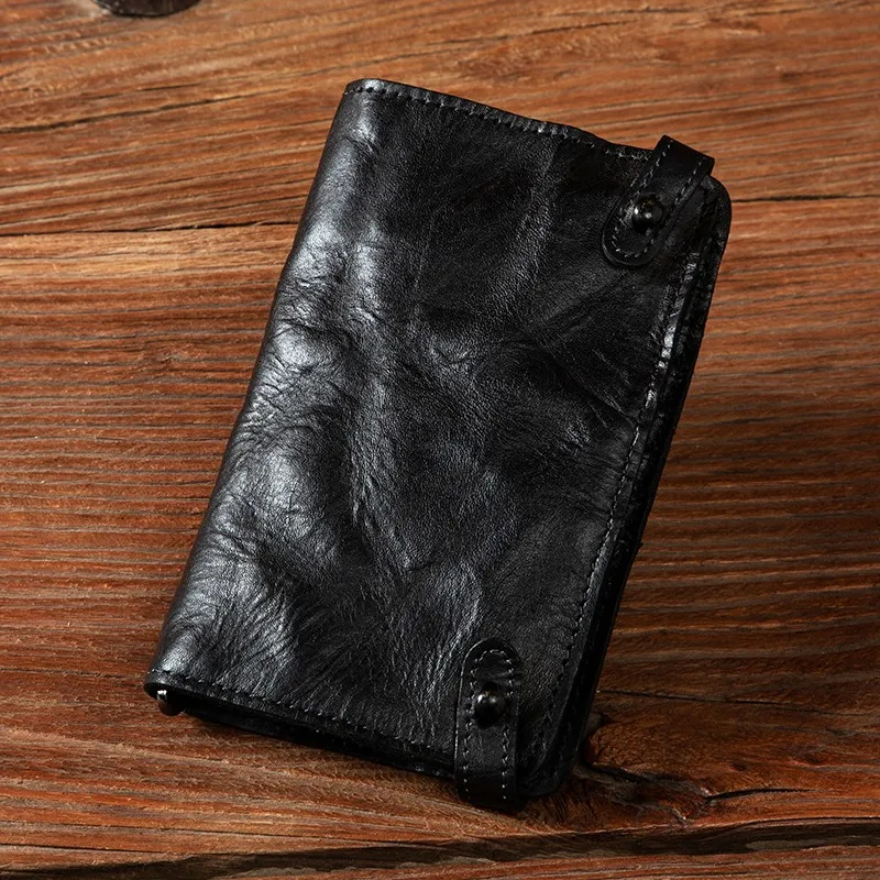 Original luxury hand-painted leather retro old leather wallet men's wallet pleated leather long wallet