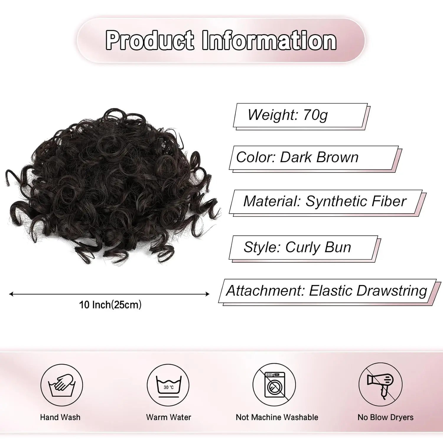 Pedaço de cabelo sintético bagunçado para mulheres, cordão elástico, onda solta, coque encaracolado, extensões de cabelo, 70g