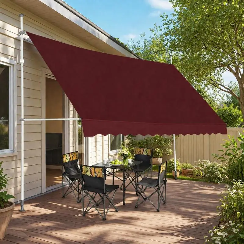 Store Banne à Pince Sans Perçage 350 cm, Hauteur Réglable, Toile Rouge Bordeaux, Protection Solaire pour Balcon, Terrasse et Fenêtre, Installation par Serrage Facile, Structure Métallique Stable pour Usage Extérieur, Style Moderne Minimaliste Nordique
