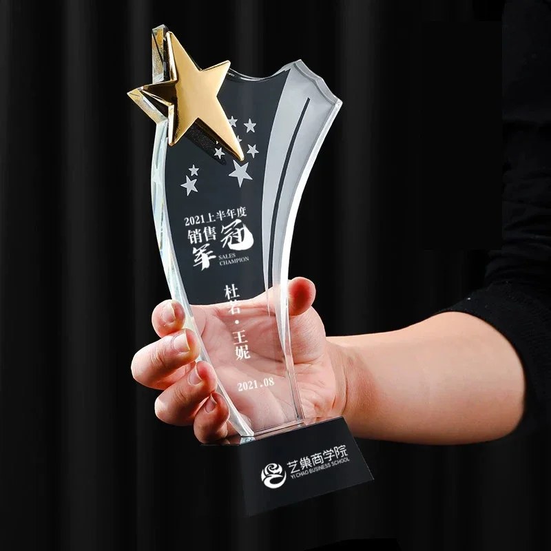 

Customized Five-pointed Star Crystal Trophy Souvenir Crafts Gift Home Decoration Creative Commemorative Award Free Engraving 1Pc