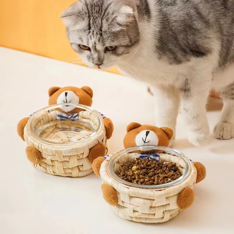 

420ml 950ml Bear Glass Cat Dog Bowl Puppy Big Dog Food Bowl Water Feeder Bowl Pet Supplies Pet Accessories Protection Cervical
