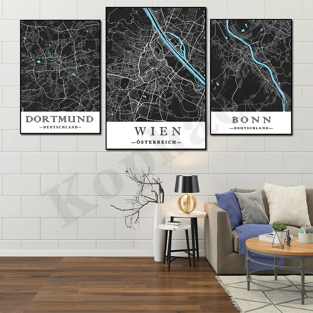 Paris Münster Vienna Dortmund Bonn Nuremberg Cologne Hannover City Map Home Wall Decor Poster