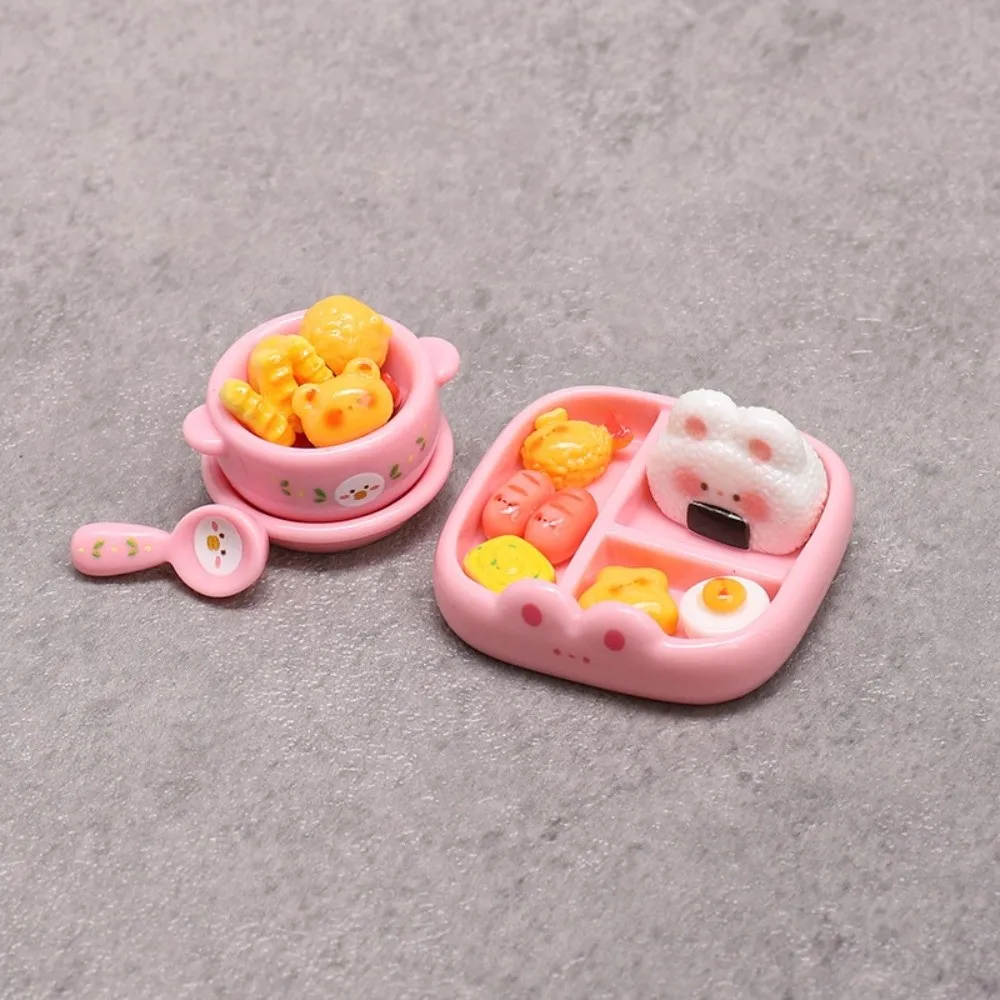 

New Simulated Pretend Play Toy Mini Resin Miniature Playset Pink Yellow Blue Rice Balls Bread Lunch Food Ornament DIY Decoration