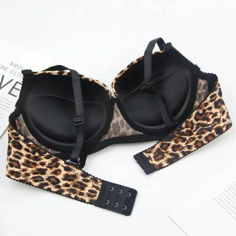 New 2025 Leopard Print Upper Thin Lower Thick Bra Set Sexy Push-Up Bra Set - Image 6