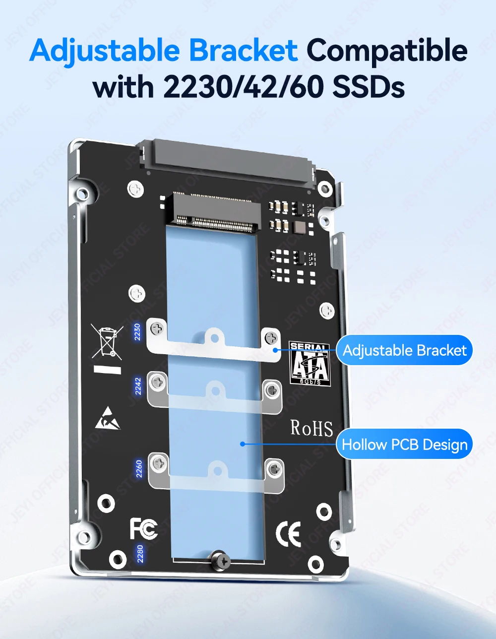 JEYI M.2 NGFF zu SATA 3.0 Festplattengehäuse, 6 Gbit/s, hohe Geschwindigkeit, unterstützt bis zu 2 TB, tragbares Mobilgerät, unterstützt 2230/42/60/80 SSD – Detail 10