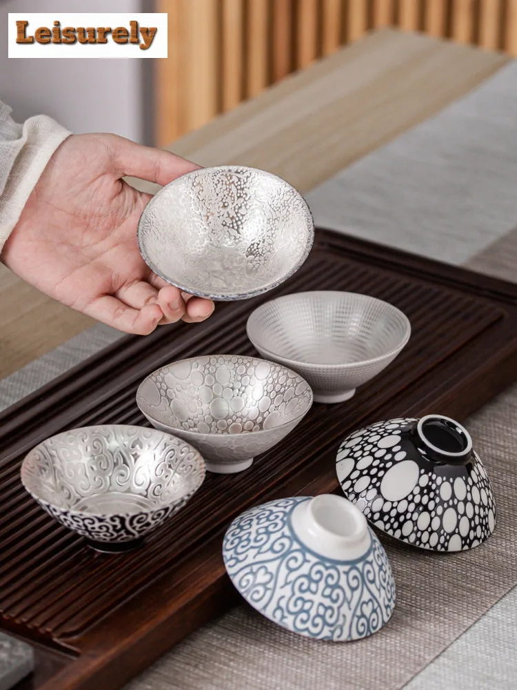 70ml Kreatywne 999 Sterling Silver Master Cup Ceramiczne filiżanki do herbaty Biuro Mała miska do herbaty Domowe ręcznie robione chińskie naczynia do napojów Kung Fu