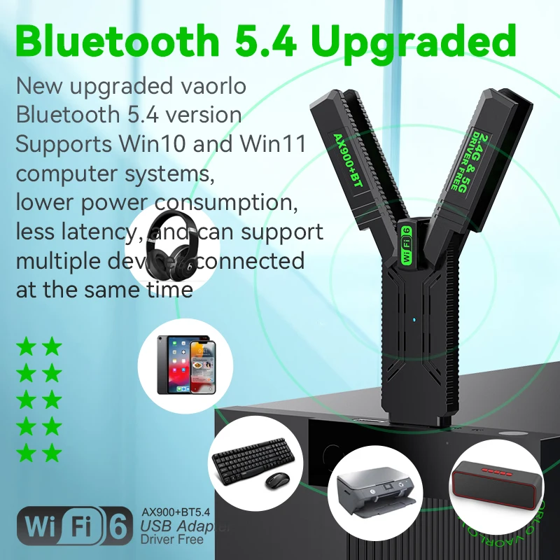 2-in-1 WIFI6 AX900 USB WiFi Bluetooth 5.4 무선 어댑터 듀얼 밴드 2.4G+5GHz 4개 안테나 802.11AX USB3.0 900Mbps WiFi 6 고속 네트워크 카드 수신기 동글 PC 노트북 WIN 10/11 드라이버 무료