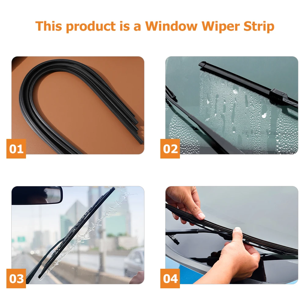 

4 Pcs Strip Boneless Wiper Rubber Windshield Refills Wipers Front Black Replacement