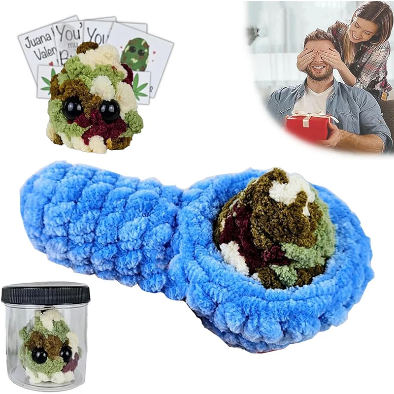 تبني ورقة شجر بلشي صغيرة مع بطاقات التشجيع في جرة ، ألعاب محشوة يدوية الصنع ، أفضل البراعم