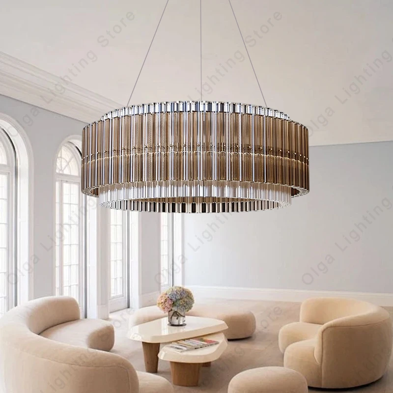 

Italian Luxury Stylish Brown Crystal Suspension Chandelier, Vintage Designer Hanging Lamp for Living Room Dining Table Lustres