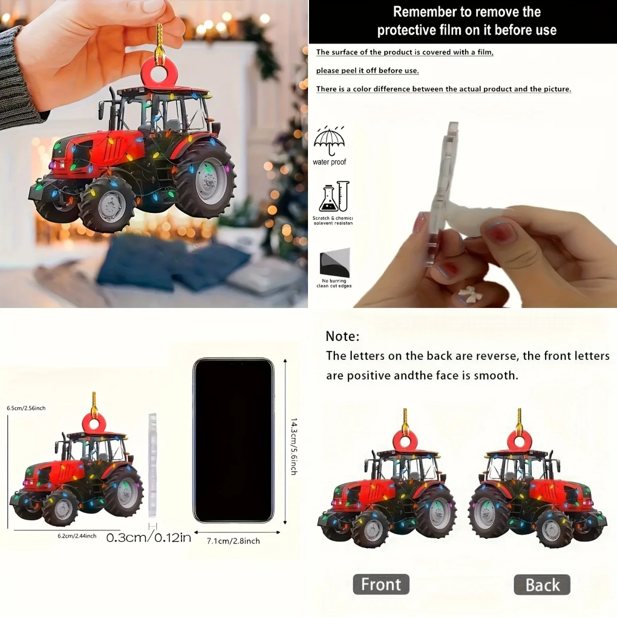 Festive Tractor Pendant Keychain,Christmas Love Expression 2D Acrylic Versatile Charm,for Car Mirror,Backpack,Festive,Gift&Decor