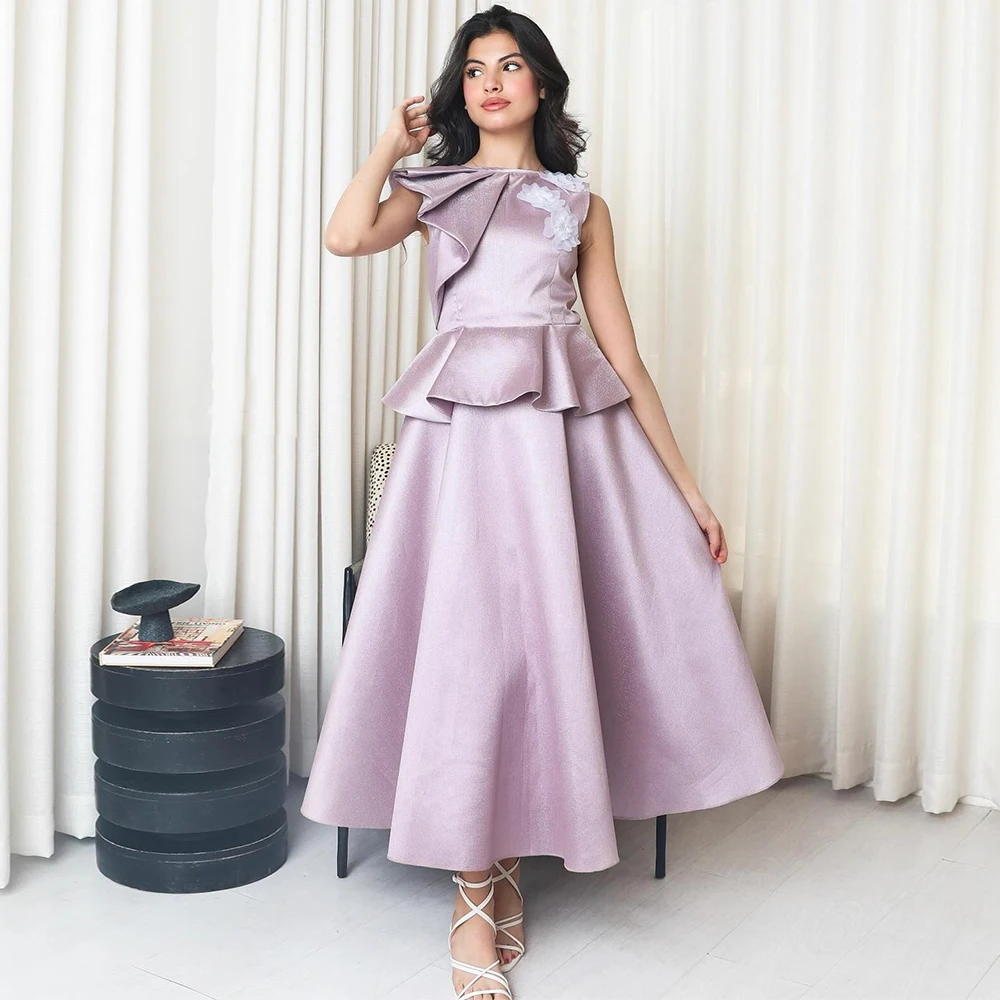 

Short Cocktail Dress Satin Ruffle O Neck Tiered A Line Tea Length Cocktail Gowns for Women 2025 Sleeveless Midi Party Dresses