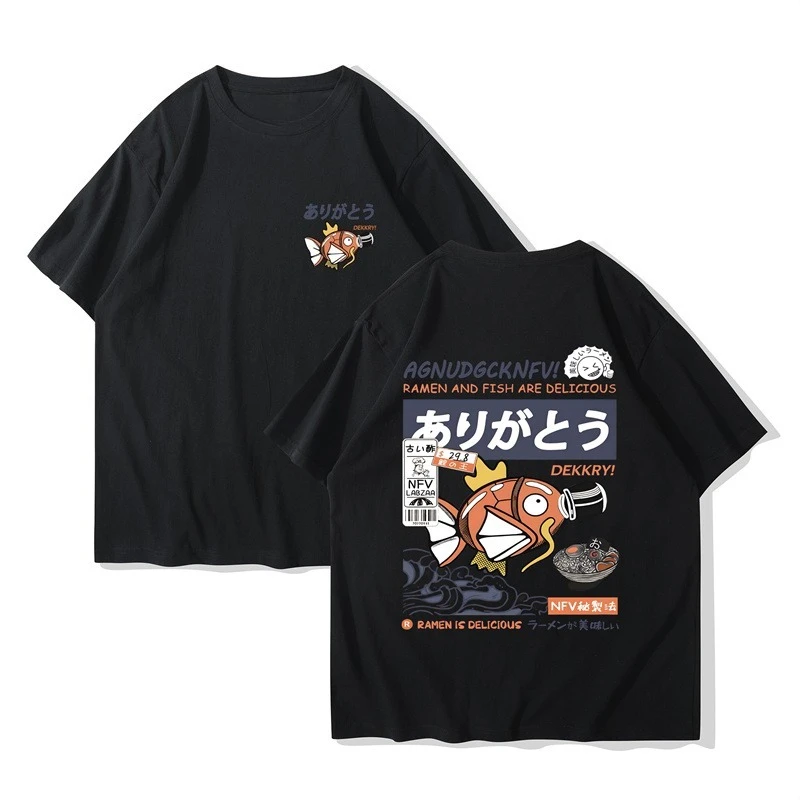 Pokémon Handheld Game Magikarp Cartoon Print T-shirt Summer Men's and Women's Plus Size Trend Loose Casual Short-sleeved Top