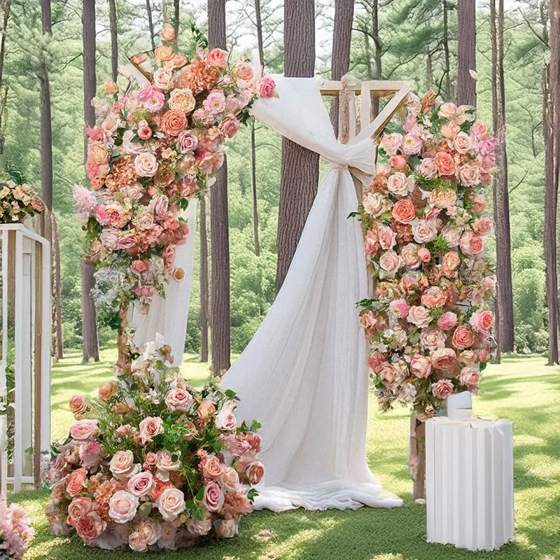 

Champagne Pink Fresh Style Flower Rows Balls Moon Shaped Florals Wedding Arch Backdrop Decor HighQuality Artificial Silk Flowers