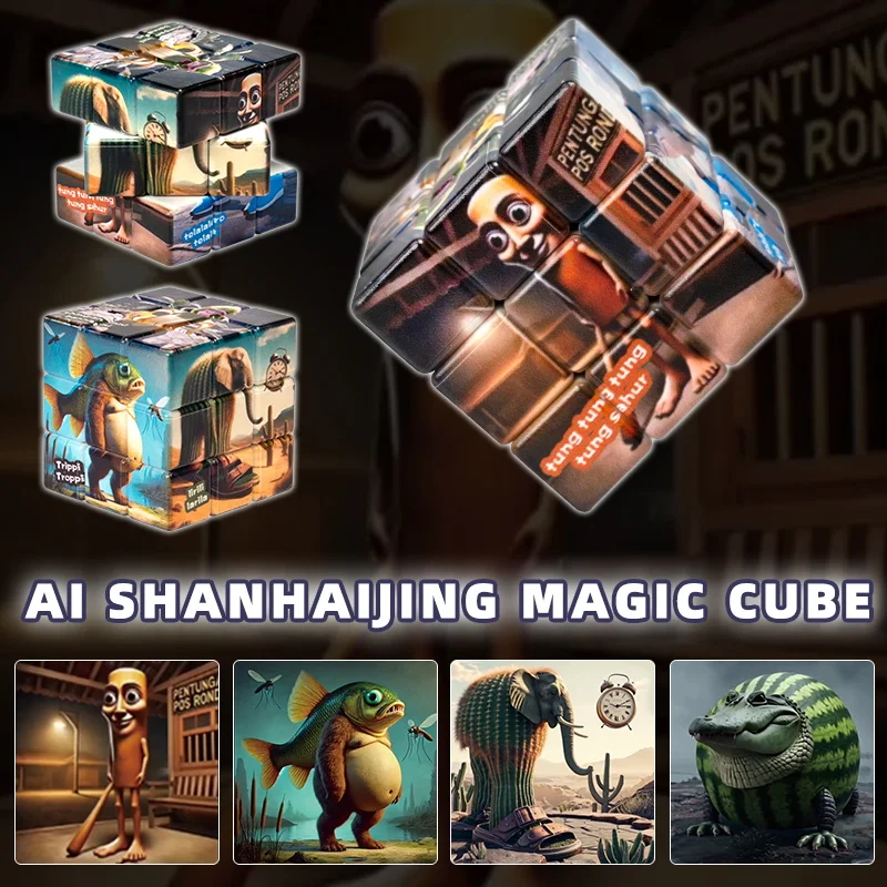 Brainrot Tung Sahur dibujos animados niños Navidad cumpleaños regalo rompecabezas juguete 3 × 3 velocidades ​ ​ Imán Steve Alex Creeper Evoker Regalos para niños