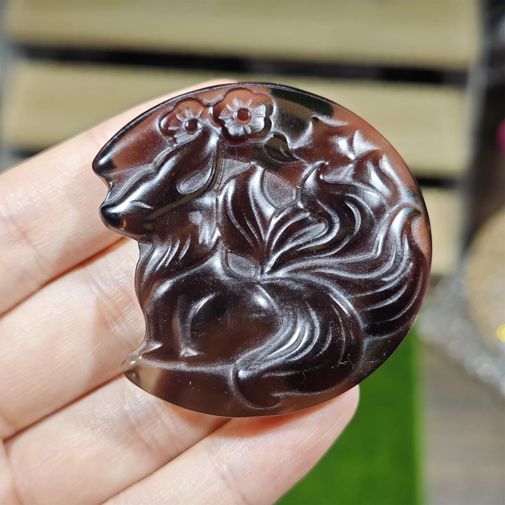 Natural Obsidian Nine-Tailed Fox Carving Hand Carved Crystal Animal Figurine Collectible Reiki Meditation Altar Home Decor Gift