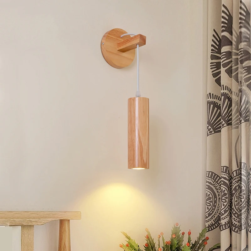 Nordic Modern Wall Lights Simples Corridor Balcony Green Plant Wall Lamp Bedroom Bedside Solid Wood Decorative Light Fixtures