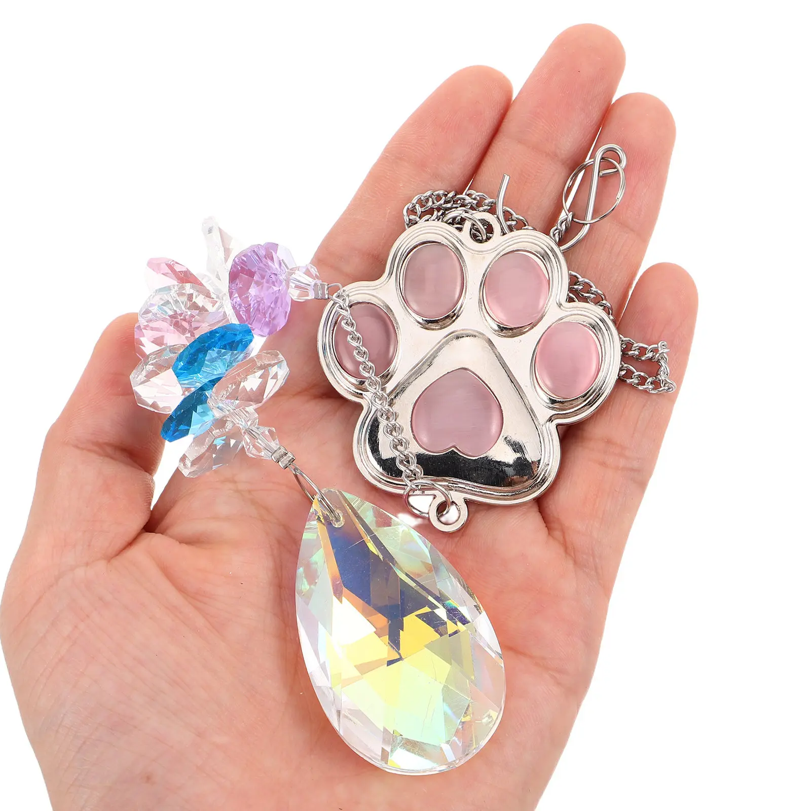 Crystal Paw Print Sun Catcher Wind Chime Outdoor Yard Decorations Dog Pet Memorial Sympathy Hanging Ornament Sky