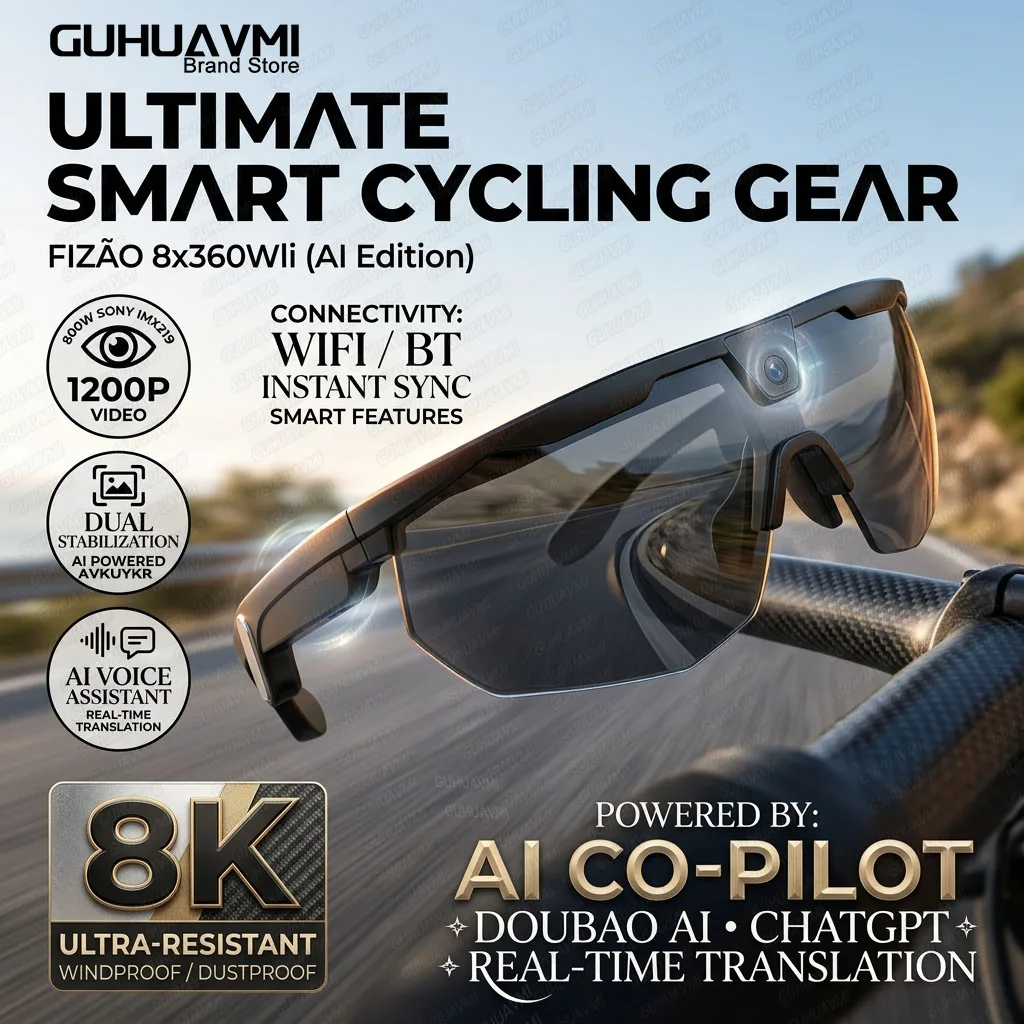 

Умные очки с ИИ 2026: HD-камера 8 МП, 6-осевой гироскоп, стабилизация EIS, Wi-Fi, ИИ-перевод, голосовое управление, защита IP66 от пота, 35 г
