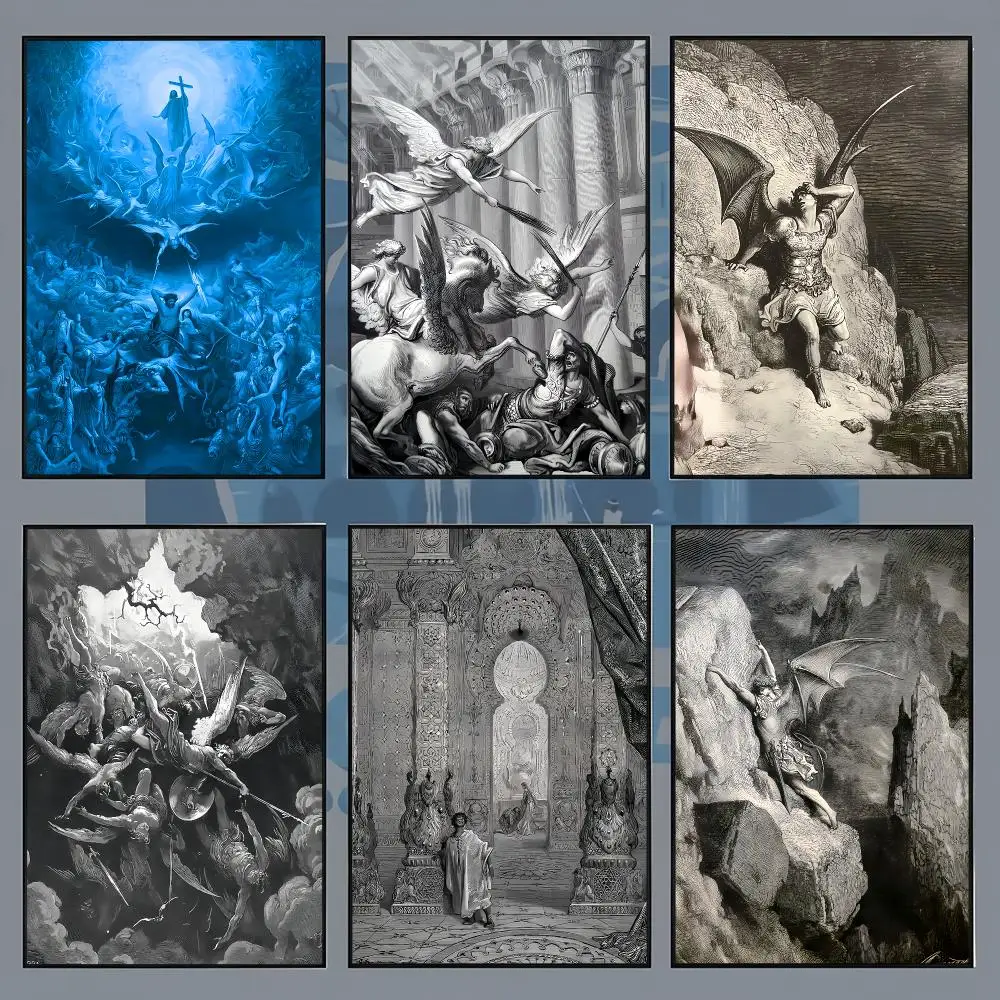 Gustave Dore Paradise Lost Satan Poster Aesthetic Wall Art for Bedroom Study Office Home Decor Gift