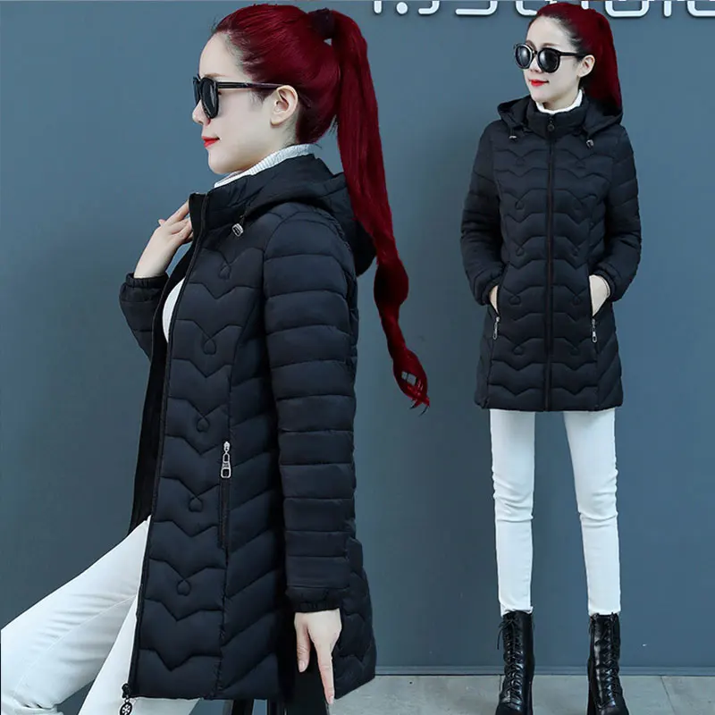 

Winter Women's Cotton Jaet Mid-Length Thiened down Cotton Coat Mom's Bla Warm Coat Sli Commute Korean Version