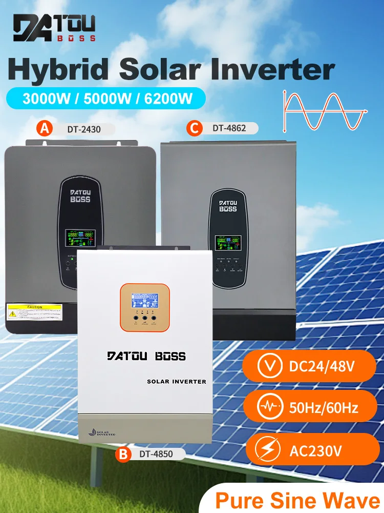DATOUBOSS 3000 W 5000 W 6200 W Hybrid-Solarwechselrichter 24 V 48 V 230 V reiner Sinus-Solarwechselrichter 100 A 150 A MPPT-Controller