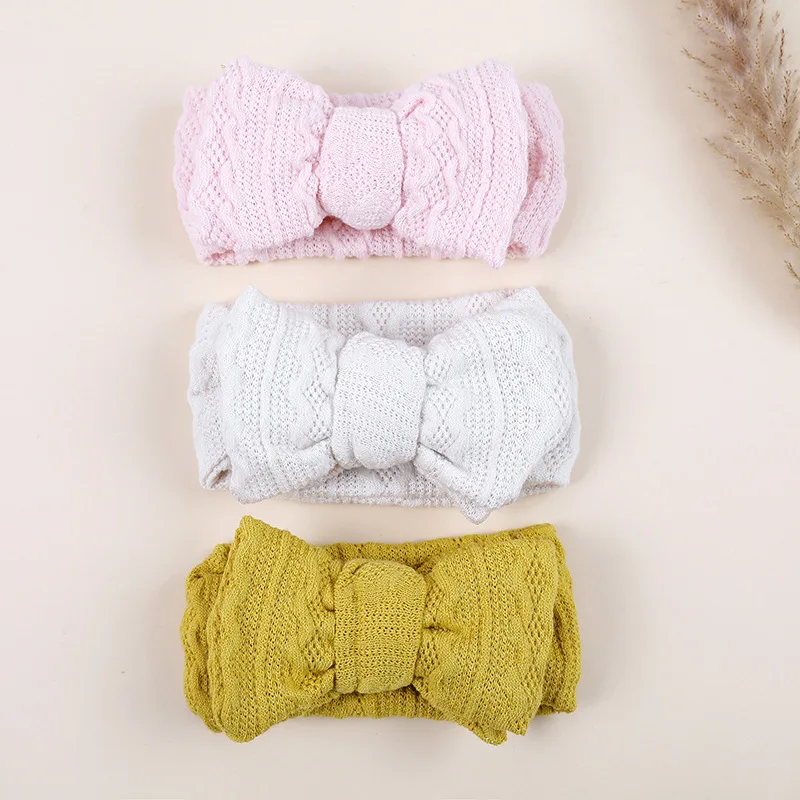 Newborn Knitted Big Bow Headband Jacquard Knit Double Bow Warm Turban Baby Girl Headwear Infant HeadWraps Child Elastic Hairband