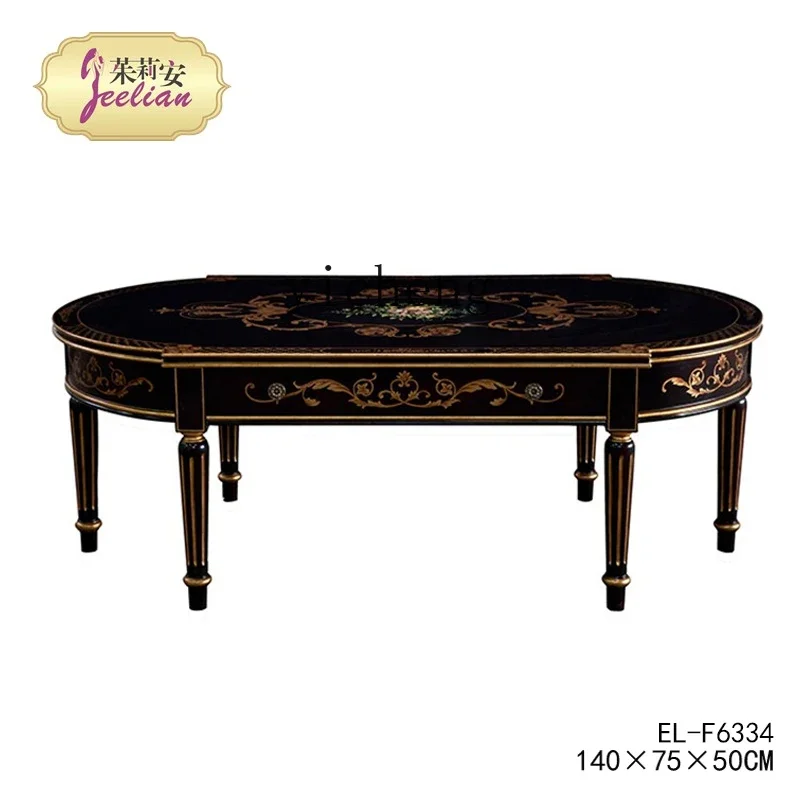 CZ-4 European Hand-painted Tulip Solid Wood Birch Sticker Gold Foil Black With Drawer Egg-shaped Coffee Table