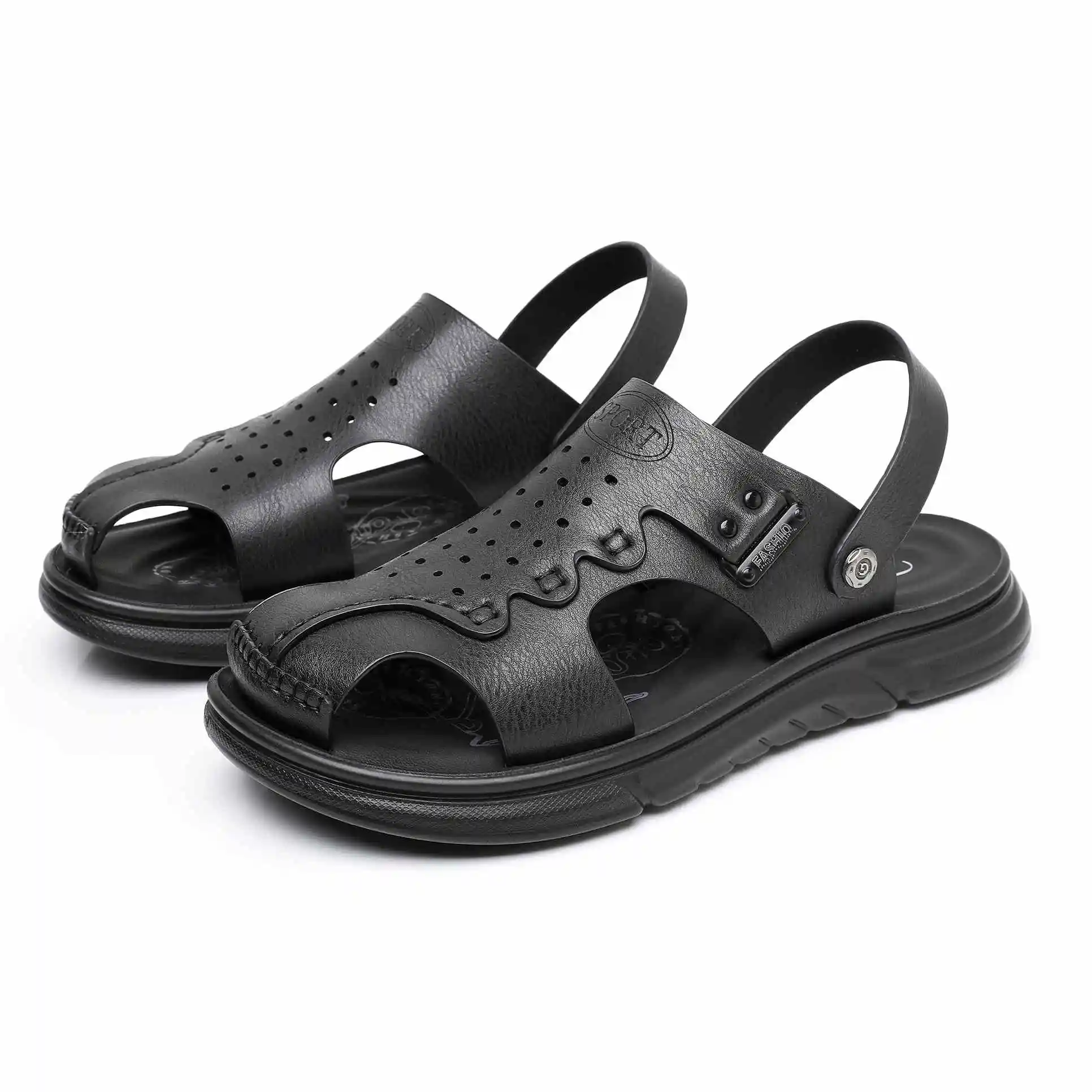 

Summer Sandals for Men Outdoor Casual Sport Slippers PU Leather Non-slip Breathable Roman Shoes Two Uses Beach Flip-Flop Garden