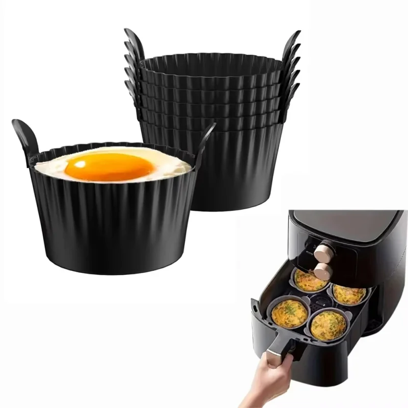 Cesta de silicona para freidora de aire, utensilios de silicona para pochar huevos, moldes de silicona para hornear cupcakes y ramequines para freidoras de aire y hornos.