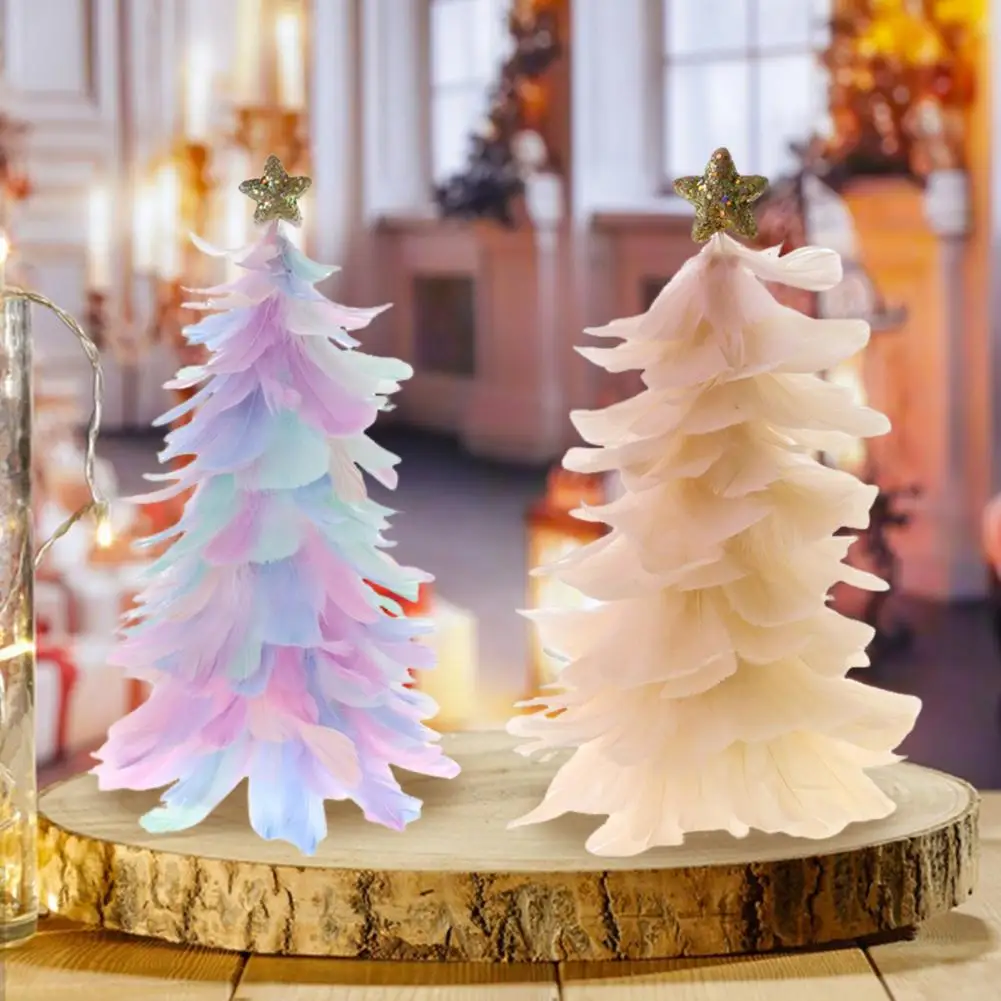 

Holiday Centerpiece Decoration Handcrafted Feather Christmas Tree Figurine with Star Topper Festive Holiday for Christmas