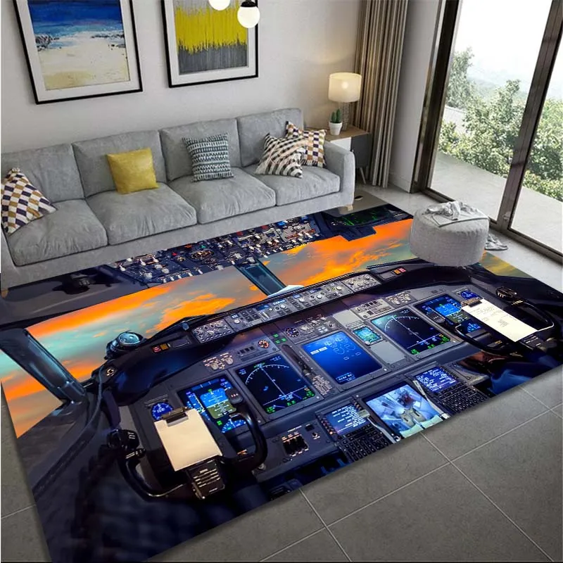 

Aircraft Rectangle Carpet Cockpit Rug for Living Room Plane Rug Creative Doormat Large Carpet Child Playmat Doormat Washable