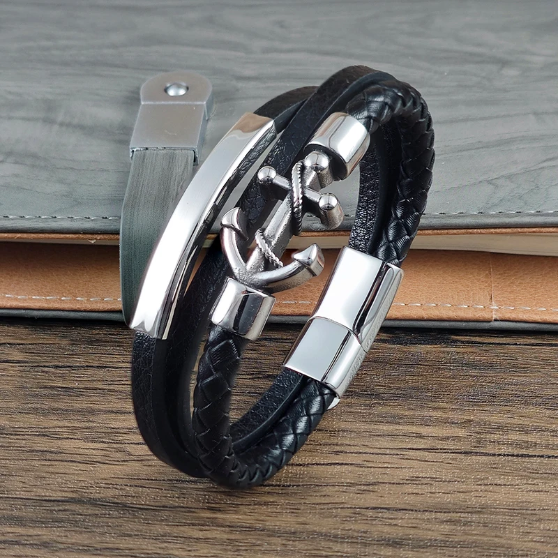 Arrow Bow Arrow Design Leather Rope Woven Bracelet Woven Magnetic Buckle Men's Stainless Steel Bracelet Jewelry Gift Wholesale