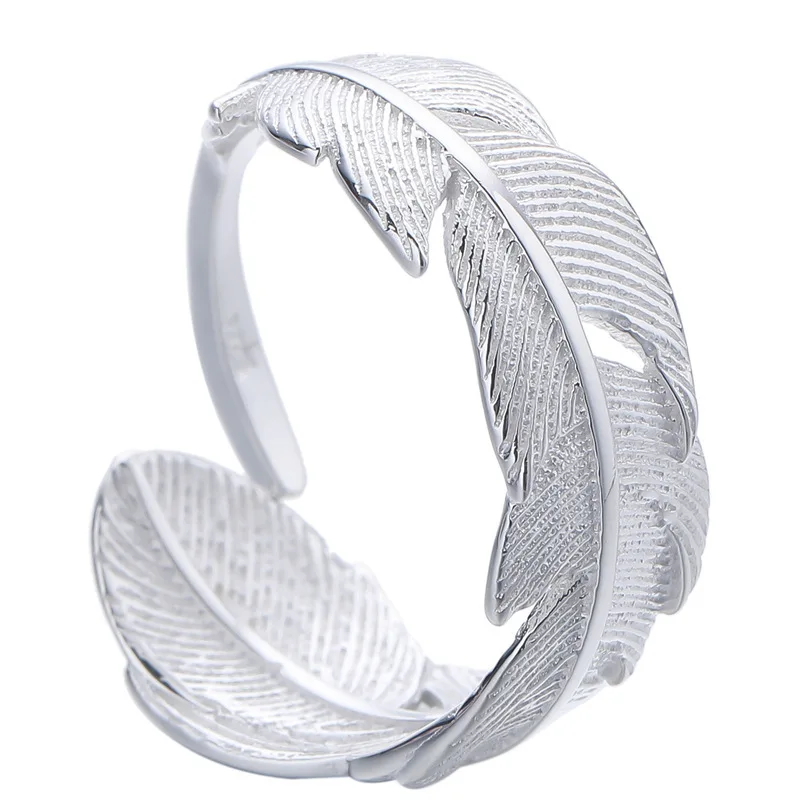 

[Cciris.Com] S925 Silver Feather Ring Nickel Free Lead Safe Hypoallergenic Adjustable Wholesale Stacking Jewelry for Women