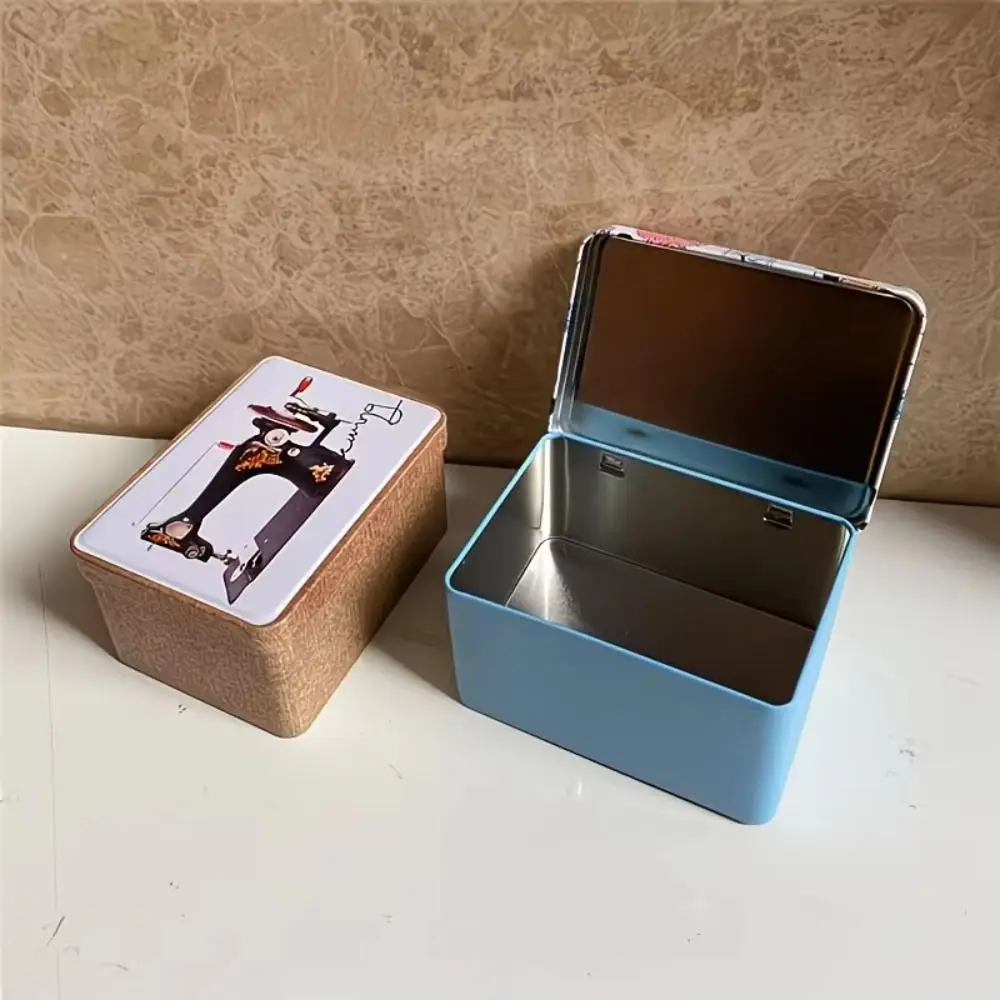 Rectangular Shape Sewing Storage Box Printed Pattern Smooth Metal Surface Thread Storage Box Portable Organizer